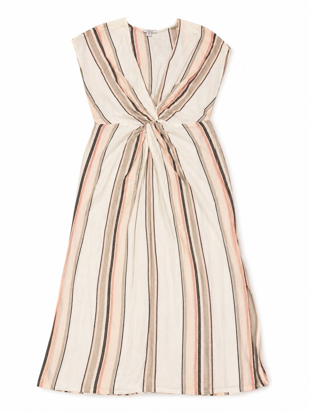 Striped Knot-Front Maxi Dress in Cream and Pink